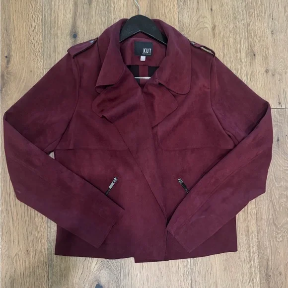 Kut from the Kloth Maroon Draped Open Moto Jacket size large IMMACULATE - Picture 2 of 6